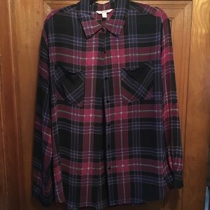 Pink and Black Button-down Blouse